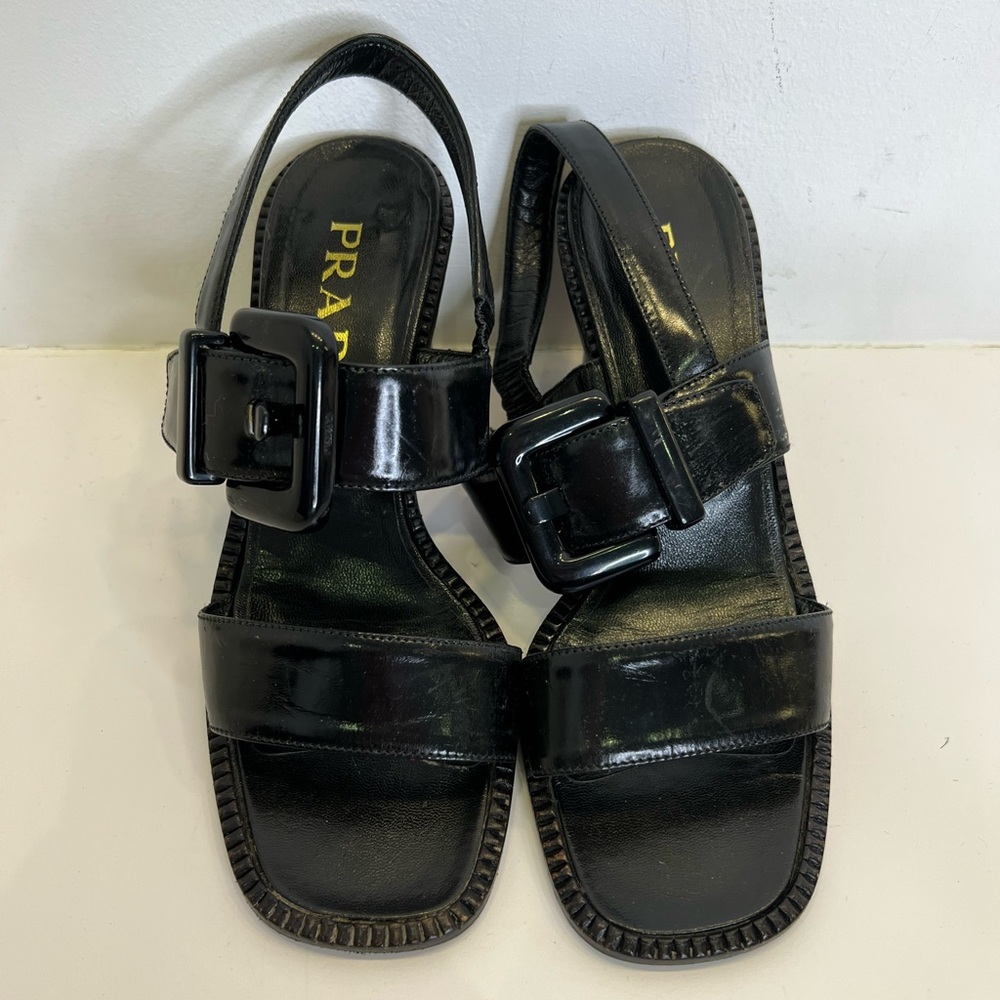 Prada Double Strap Black Leather Heels